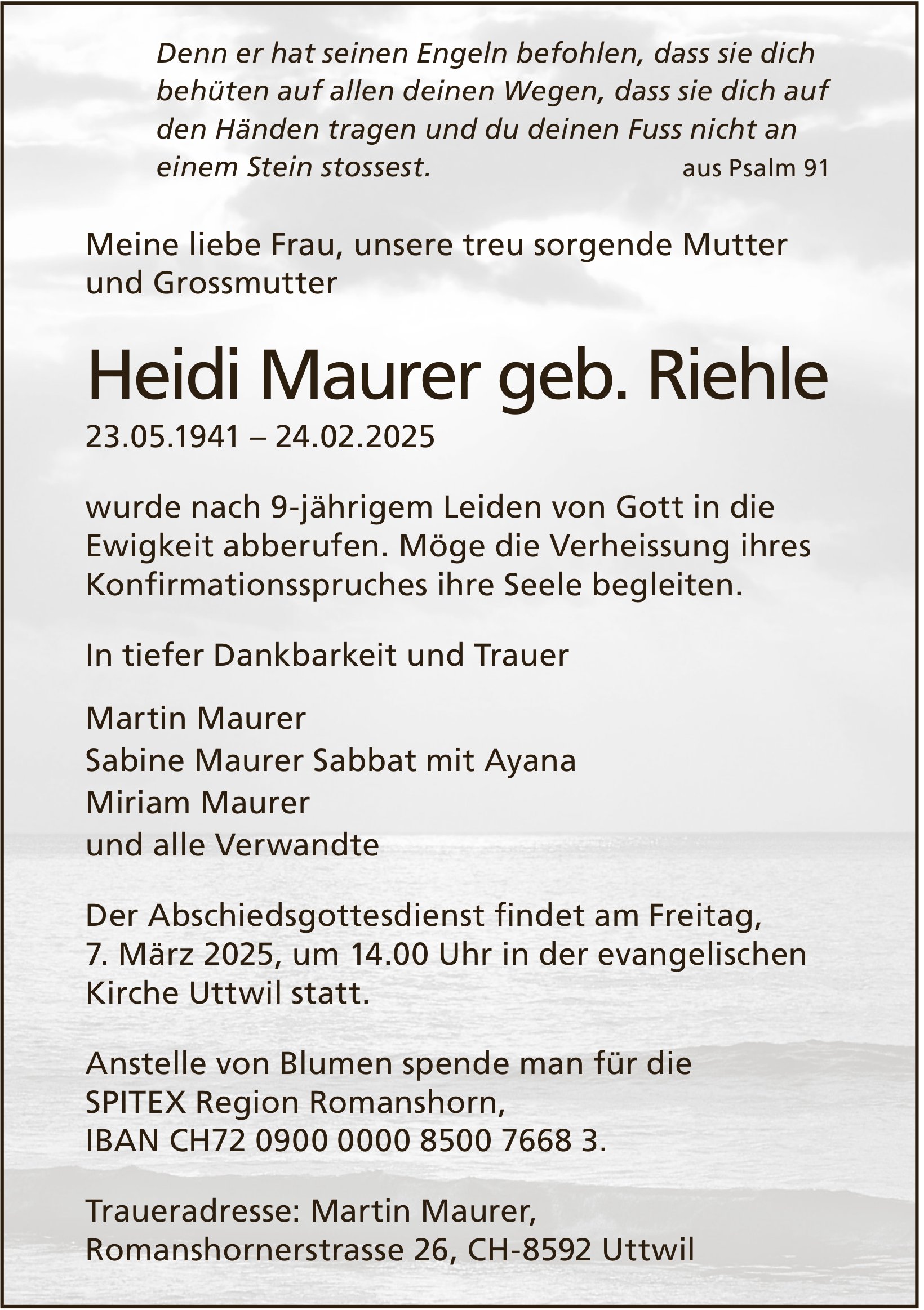 Riehle Heidi Maurer geb., Februar 2025 / TA