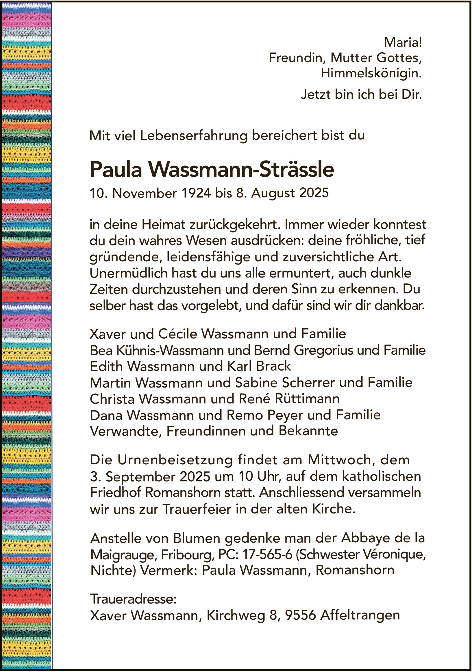 Wassmann-Strässle Paula, August 2025 / TA