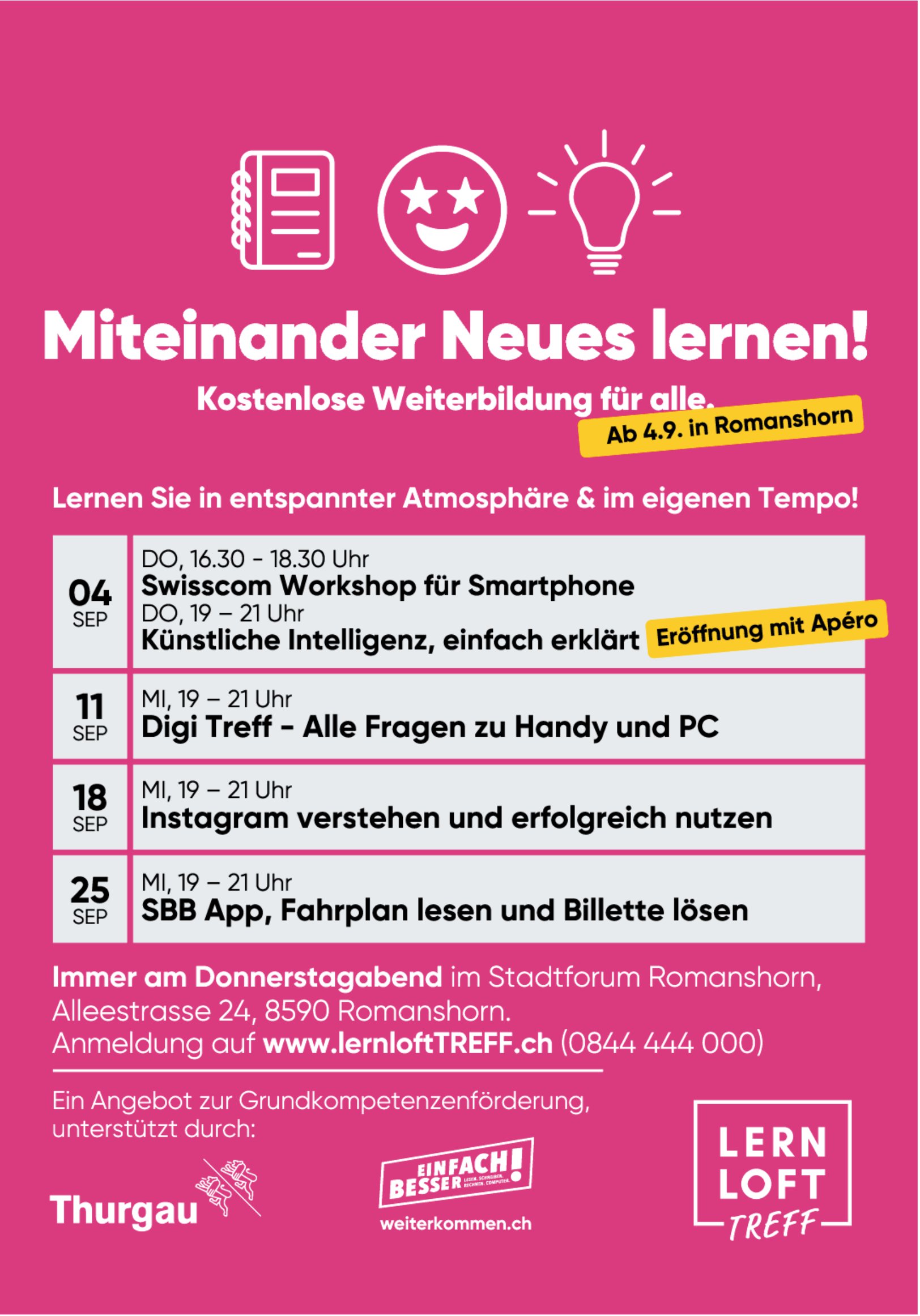 Miteinander Neues lernen!, 4. - 25. September, Stadtforum Romanshorn